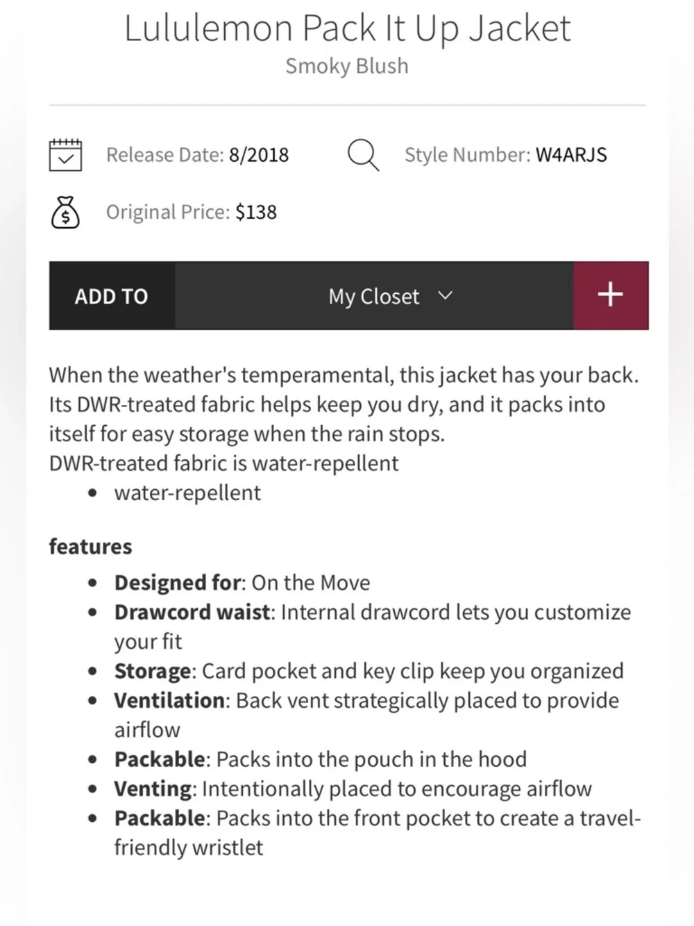 Lululemon Pack It Up Jacket in Smoky Blush - Picture 16 of 16